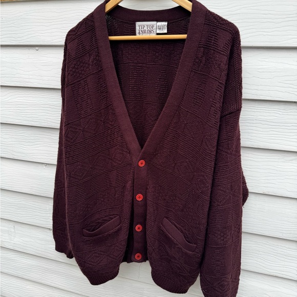 Vintage Cardigan Tip Top Tailors / Burgundy / Large / 90s - Picture 4 of 6